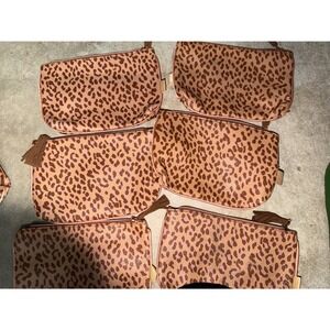 Ipsy Leopard Print Makeup Bag Lot of 6 Tassel Zipper Cosmetic Pouches Tan Pink